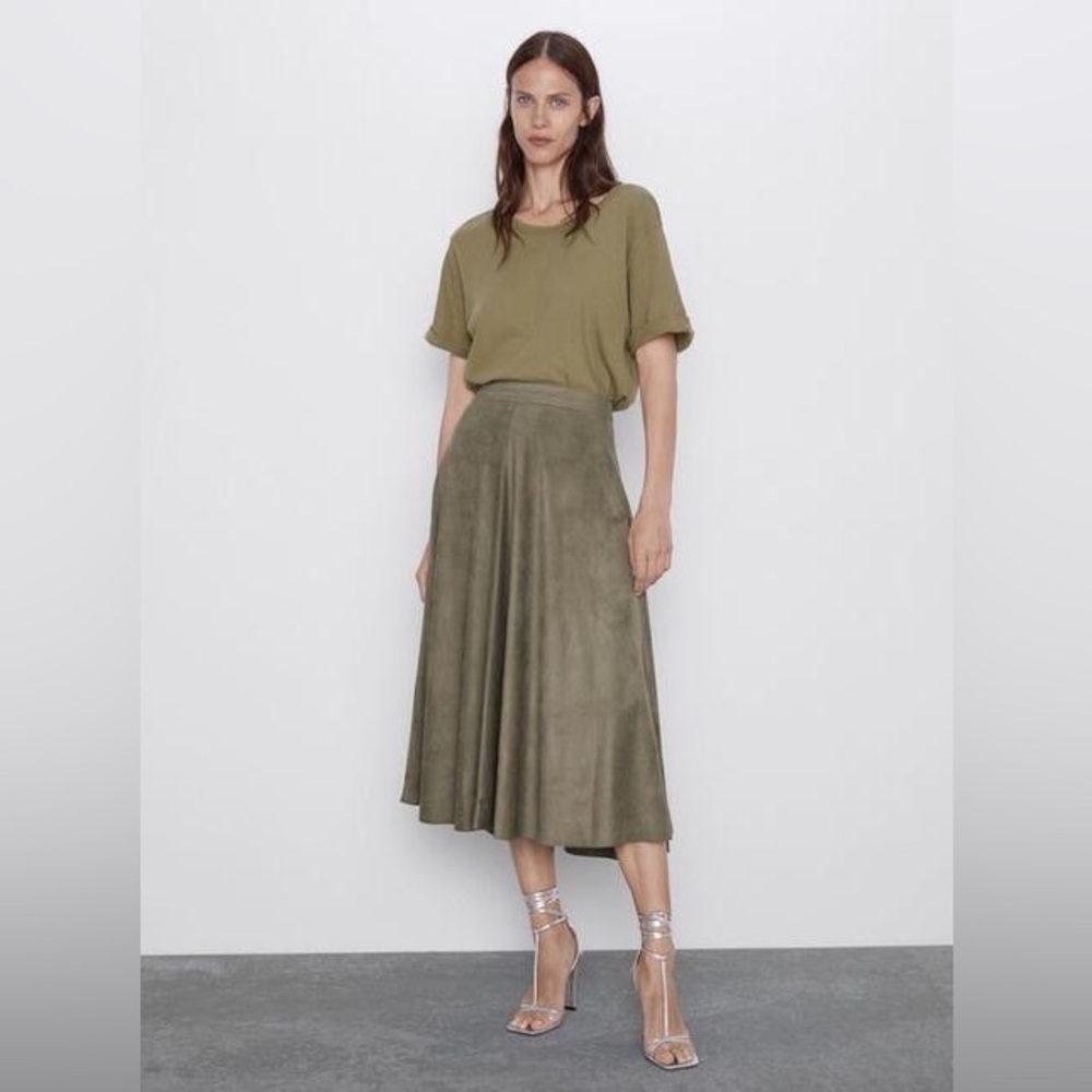 Zara Faux Suede Midi Skirt